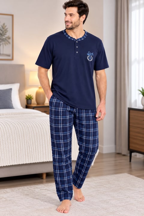 Erkek Cepli Kısa Kol Pijama Takımı Hfz - Görseldeki Renk